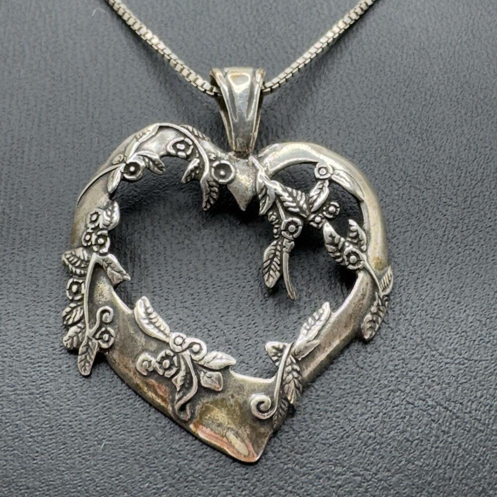 Vintage Sterling Silver Heart Necklace 16" Signed Jezlaine